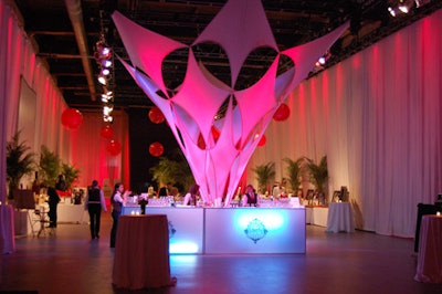 The bar in the silent-auction room surrounded a large spandex structure, courtesy of Solutions With Impact.