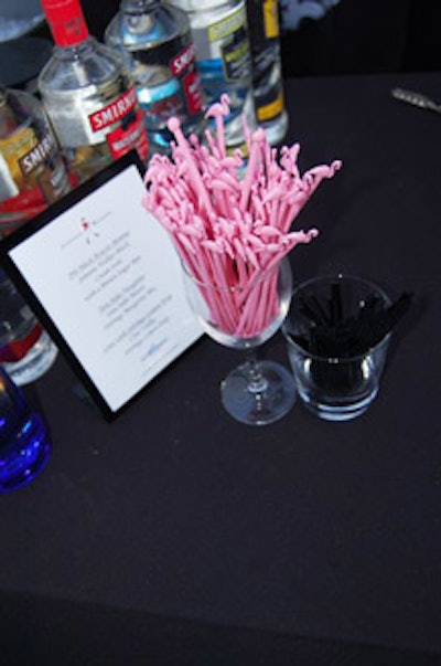 Specialty drinks came with pink swizzle sticks topped with miniature flamingos.