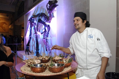 One of three food stations, courtesy of A La Carte Kitchens, served a selection of skewers including beef tikka, tandoori prawns, and minced lamb.