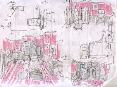 Koch mapped out where to place the installation's bigger pieces in a preliminary sketch of the room.