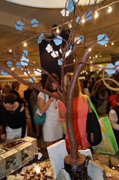 Coco Rouge provided a four-foot-high chocolate sculpture inspired by the cherry-blossom-patterned fabric.