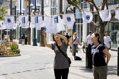 Shoppers on the Promenade investigated the hanging underthings.