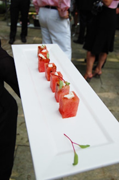 Servers from Catering With Style passed hors d'oeuvres—including watermelon and goat cheese appetizers—throughout the evening.