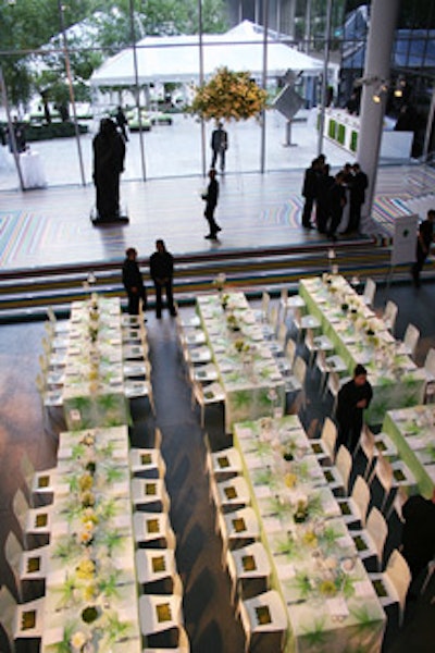 Long rows of tables for the dinner filled most of MoMA's ground floor.