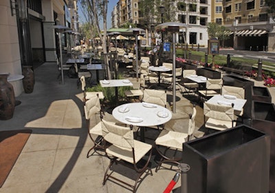 A patio overlooks Americana's outdoor space.