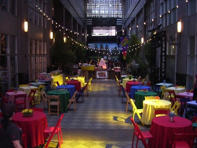 Events Forum bedecked the interior of the atrium with trees and furniture in bright colors.