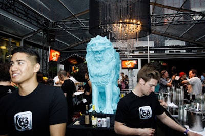 Two turquoise lion statues sat in the middle of the bar, with additional lions in the eTalk lounge on the second floor.