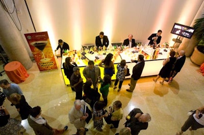 The building's foyer, which opened into the 10-story atrium, featured a yellow-lit glowing bar.