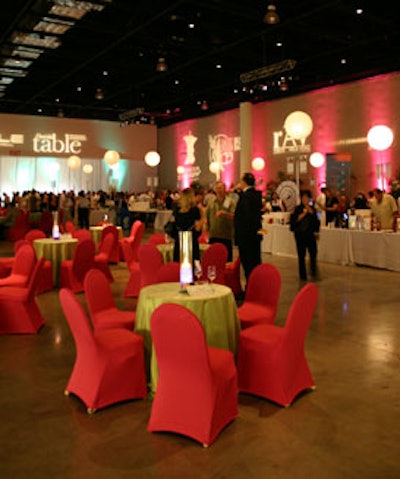 Glowing Chinese lanterns and bright green and fuchsia tables and chairs warmed up the convention center's usually stark environment.