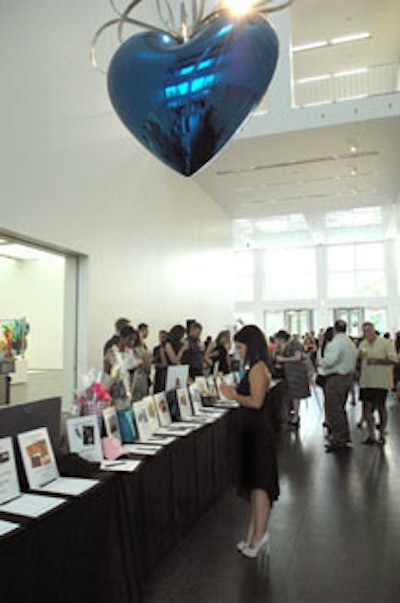 A silent-auction display took up residence under the museum's Jeff Koons blue heart sculpture.