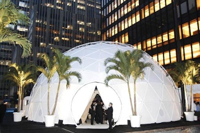 Palm trees and fountains surrounded the dome near one of the tightly guarded entrances.