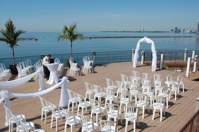 A brief ceremony took place on the lakeside patio.