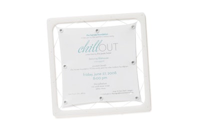 A Frame of Reference For the Heroes Foundation's Chill Out fund-raiser in Dallas, Marc Friedland of Creative Intelligence Inc. designed a white patent-vinyl sheet hand-sewn with clear filament and suspended in the center of a sleek acrylic frame.