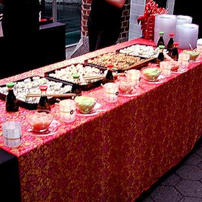 A sushi station included spicy tuna, 'Match' rolls and California rolls with ginger, wasabi and soy sauce.