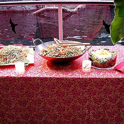 The dinner buffet included cold sesame noodles, Peking stir fried veggies and mesclun mix with daikon and a carrot cinnamon vinaigrette.