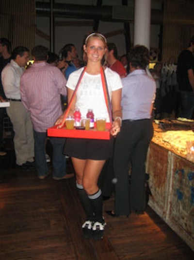 Servers in soccer uniforms passed out VitaminWater cocktails.