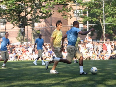 Two time M.V.P. and Phoenix Suns point guard Steve Nash (in yellow) recruited the players with the Red Bulls' Claudio Reyna.