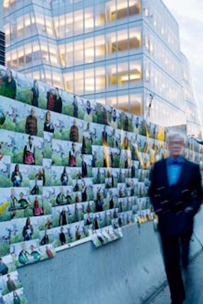 Photos of supporters and the High Line covered a wall on the closed-off street between the event's two venues.
