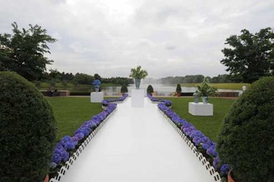 Vibrant blue and purple hydrangeas lined the walkway of the esplanade.