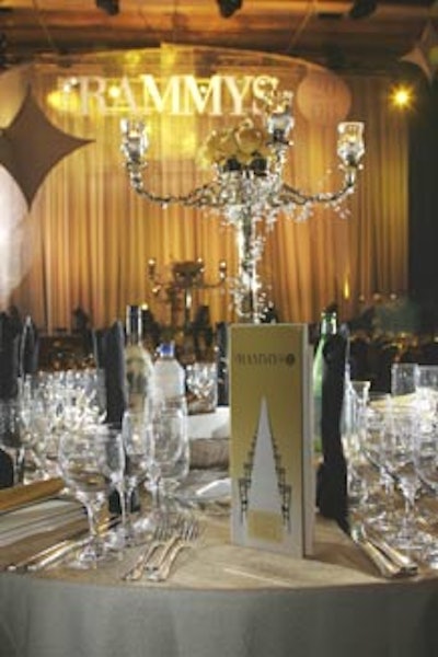 Strings of crystals wrapped the candelabra centerpieces at the Rammy restaurant awards show.