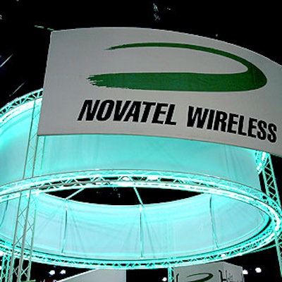 Using illuminated fabric ring signs (like this one over Novatel Wireless' display) was a popular trend in trade show signage at the Technology Exchange New York trade show at Javits Center.