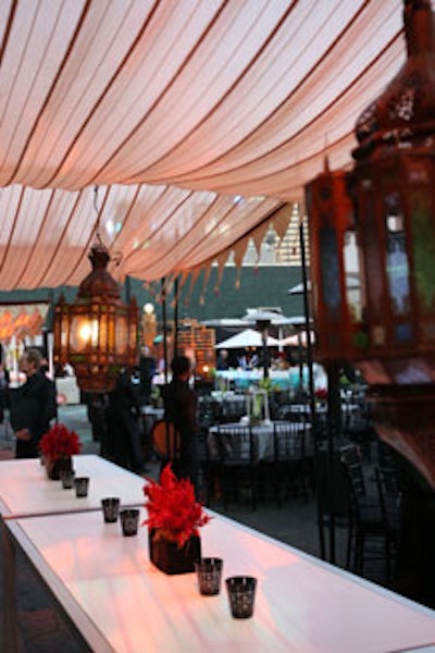 At the Hellboy II after-party, guests perched on high tables beneath a Moroccan-style tent and lanterns.