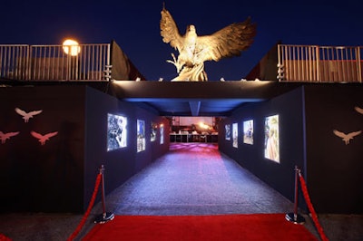 An eagle, like the one that decorates Hancock's beanie, sat at the entrance to the after-party.