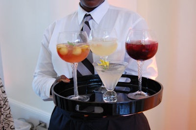 The publisher's party doled out cucumber martinis and three sangrias (peach and white and red wine) from Occasions Caterers.