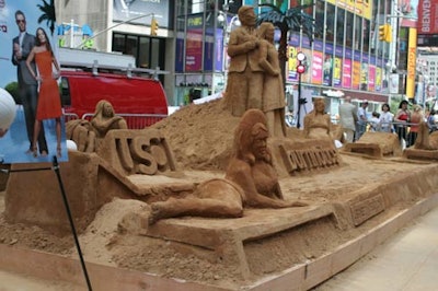The sand sculpture took up 450 square feet of Times Square's Military Island.