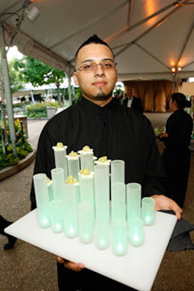 During the cocktail hour, passed hors d'oeuvres included jicama stars with avocado corn relish presented atop a mini Emerald City.