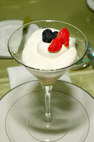 Limelight catering's desserts included a summer berry and lemonade cake parfait with a ruby slipper garnish.