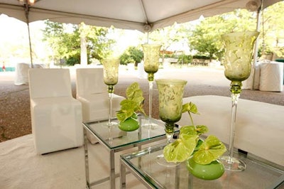 Green accents tied Heffernan Morgan's temporary lounges back to the evening's Emerald City theme.