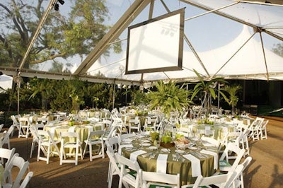 The evening's balmy weather allowed for event planners to leave the sides of the tent open, and guests could look out of the tent directly onto zoo grounds and the sea lion pool.