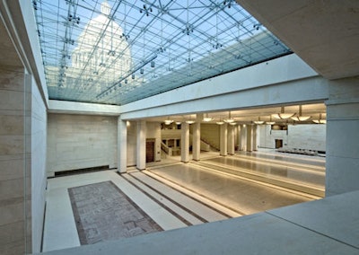 The U.S. Capitol Visitor Center's expansive skylights offer dramatic views of the Capitol.