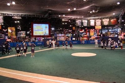 At the center of FanFest, producers set up a small baseball diamond for little leaguers to work with professional players.