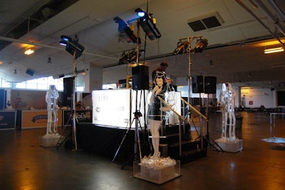 Ice scupltures of flight attendants surrounded a DJ booth in the centre of the space.