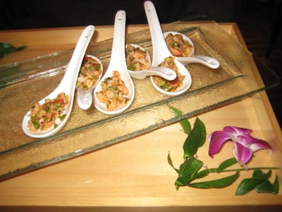 Passed hors d'oeuvres from the Mandarin Oriental included shrimp salad on individual spoons.