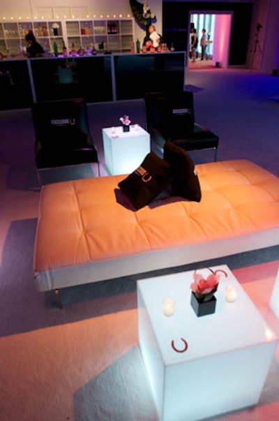 Horseshoes adorned the lit-up, lucite cocktail tables that stood in the venue's temporary lounges, which XA event producer Donna Pecci said were 'inspired by the Bauhaus movement.'