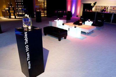 In lieu of traditional high-boy tables, XA set up custom, high-gloss columns that bore messages about the casino's capabilities.