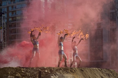 Performers put on a pyrotechnics display during the groundbreaking ceremony.