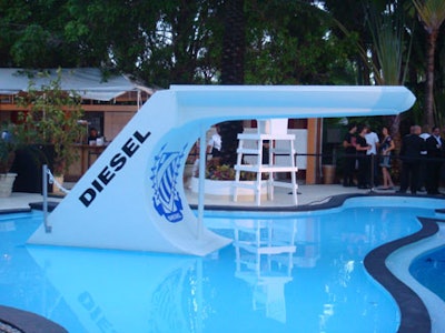 Diesel branding was all over the pool area, including the diving board.
