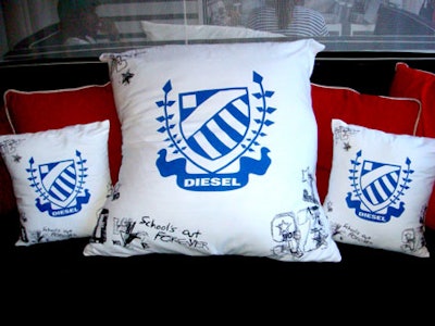 Oversize pillows branded with 'School's out FOREVER!' graffiti were arranged in all of the cabanas and on deck chairs around the pool.