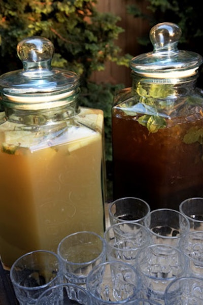 A mint ice tea with vodka and Patron's Pyrat pineapple lime rum punch were served on the terrace.