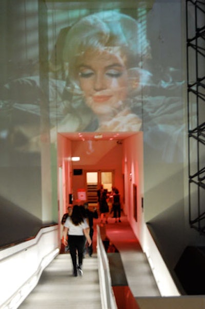 Projected clips of classic Marilyn Monroe films adorned the walkways between the various areas of the event.