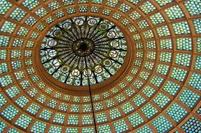 The historic Tiffany dome, located in the Chicago Cultural Center's Preston Bradley Hall, could be viewed in its recently renovated state.
