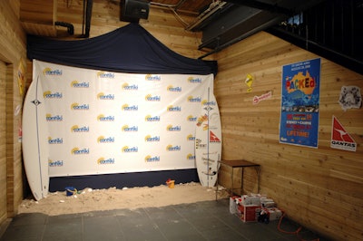 Sand and surf boards dressed the entrance of the club where guests had souvenir photos taken.