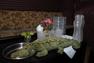 Stuffed toys including koalas and crocodiles hung from posts and sat on tables throughout the venue