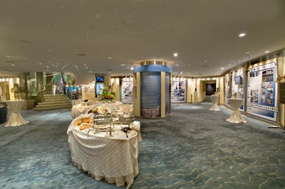 The 1,625-square-foot Gallery Deck, which has maritime-style carpeting, is the central space, with room for 225 standing and 115 seated guests.