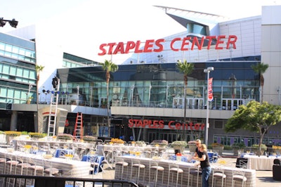 The outdoor area surrounding the Staples Center became a networking-conducive lounge.