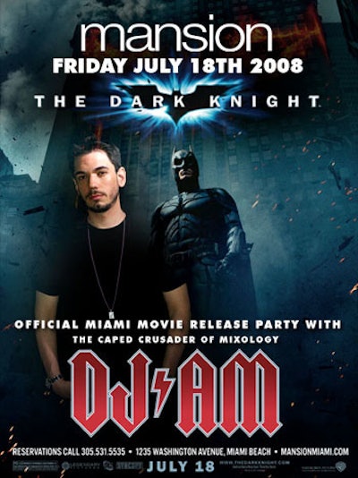 The event's promotional poster showcased DJ AM as the 'caped crusader of mixology.'